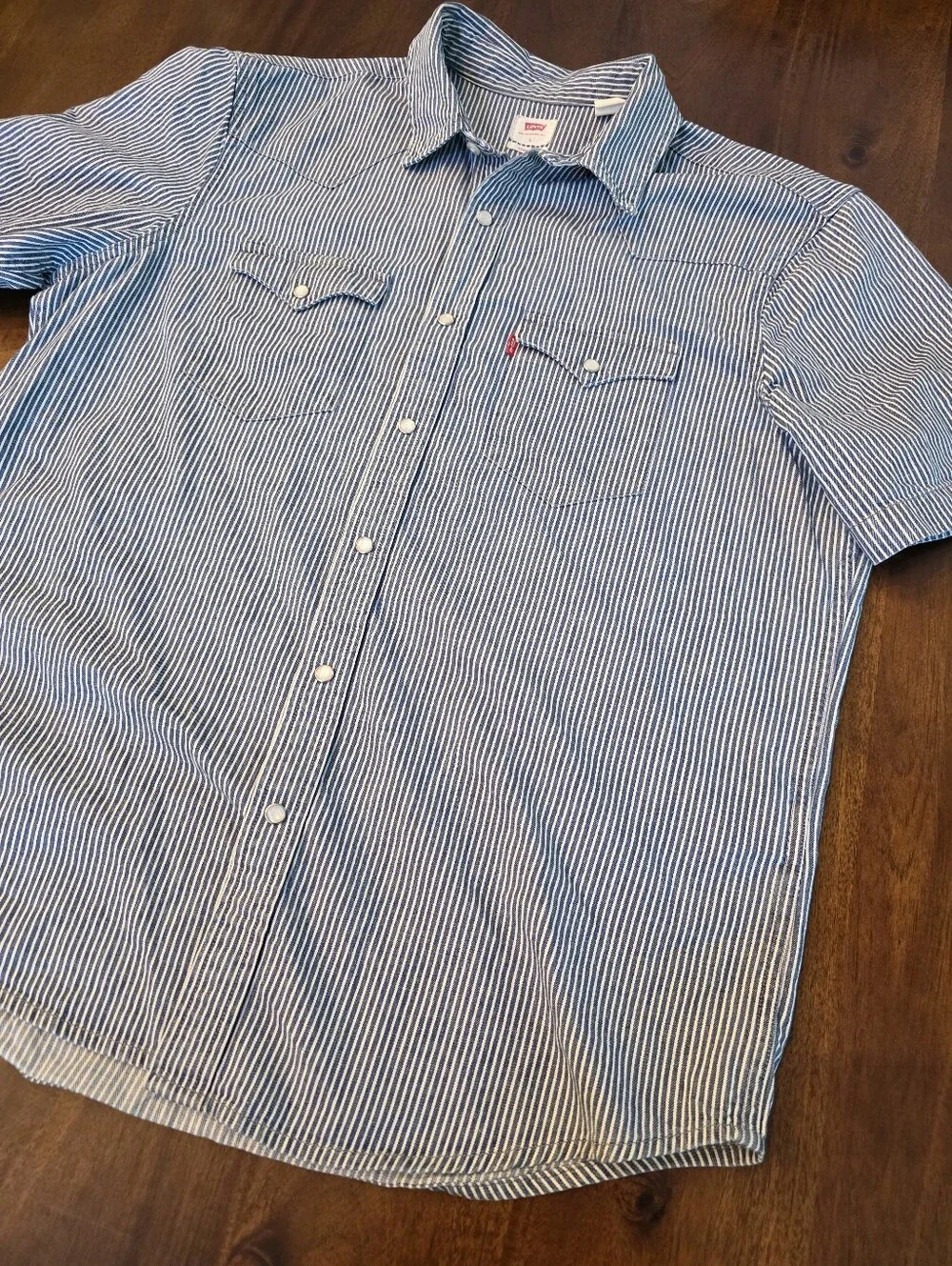 LEVI'S The Western Standard Fit Short Sleeve Pearl Snap Stripe Shirt Mens L NEW